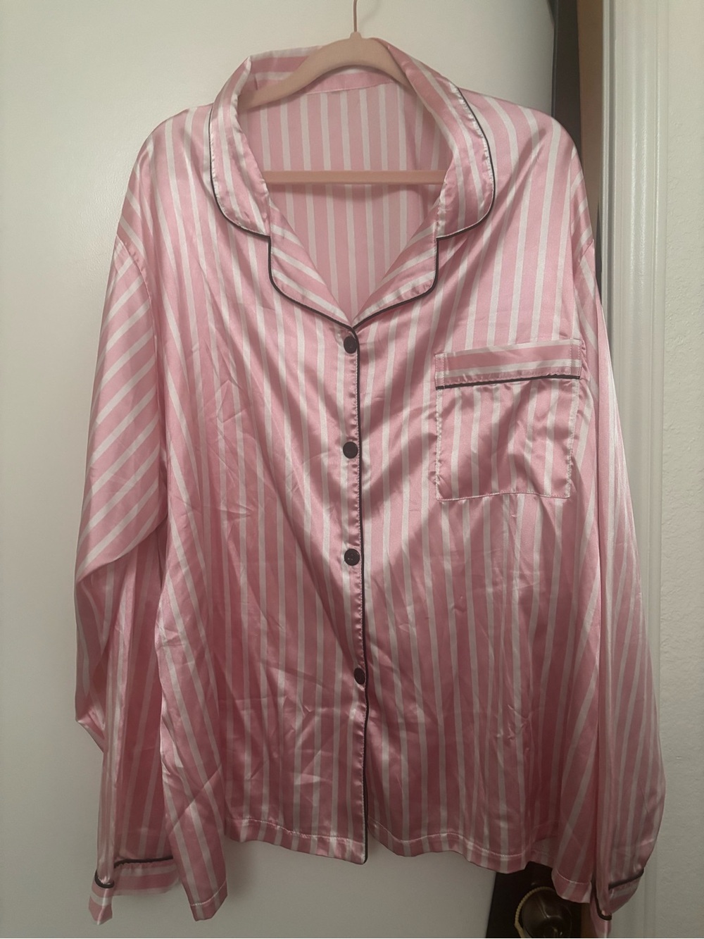 Women's Pink Striped Satin Pajama Set